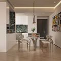 Modern Living Dining Room Interior With Sofa Dining Table Pendant Lights And Decorative Wall