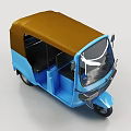 Blue Three Wheeled Motorcycle With Modern Design Brown Roof And Open Doors