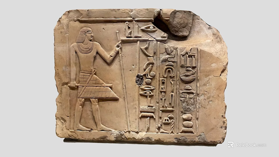 Ancient Egyptian Stone Relief Sculpture With Hieroglyphs And Carved Human Figure Design 3d model 