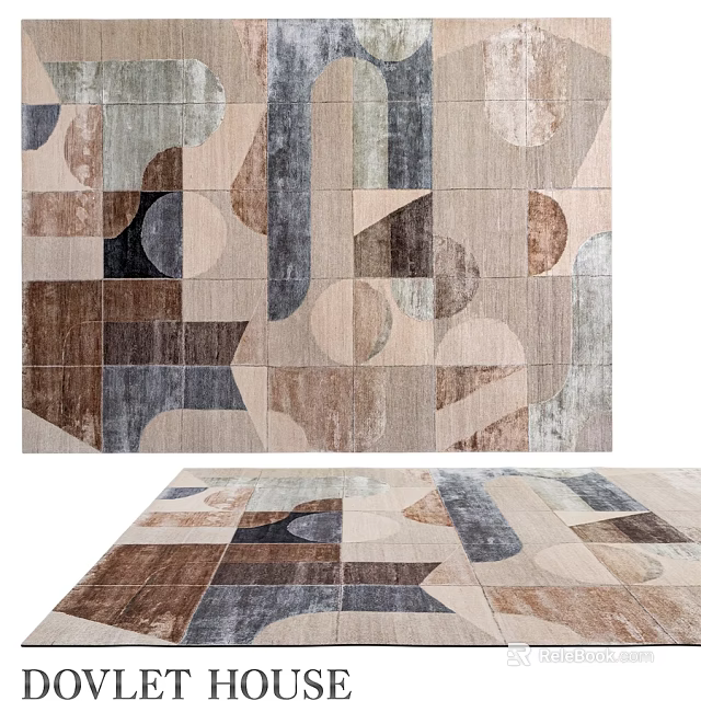Square Rug With Abstract Geometric Patterns In Brown Gray Beige Tones 3d model 