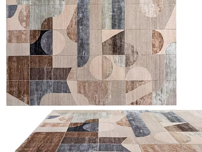 Square Rug With Abstract Geometric Patterns In Brown Gray Beige Tones 3d model