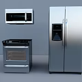 Modern Kitchen With Stainless Steel Refrigerator Microwave And Oven Appliances