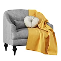 Gray Fabric Single Sofa with Yellow Blanket Decorative Pillow and Black Legs
