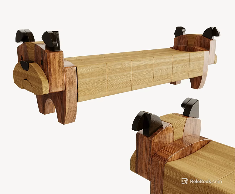 Wooden Dog Shaped Outdoor Chair With Decorative Ears And Stable Legs For Garden Use 3d model 