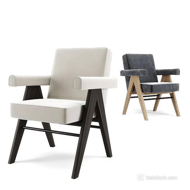 Modern Style Beige and Gray Accent Chairs with Armrests and Wooden Legs Design 3d model 