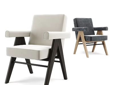 Modern Style Beige and Gray Accent Chairs with Armrests and Wooden Legs Design 3d model