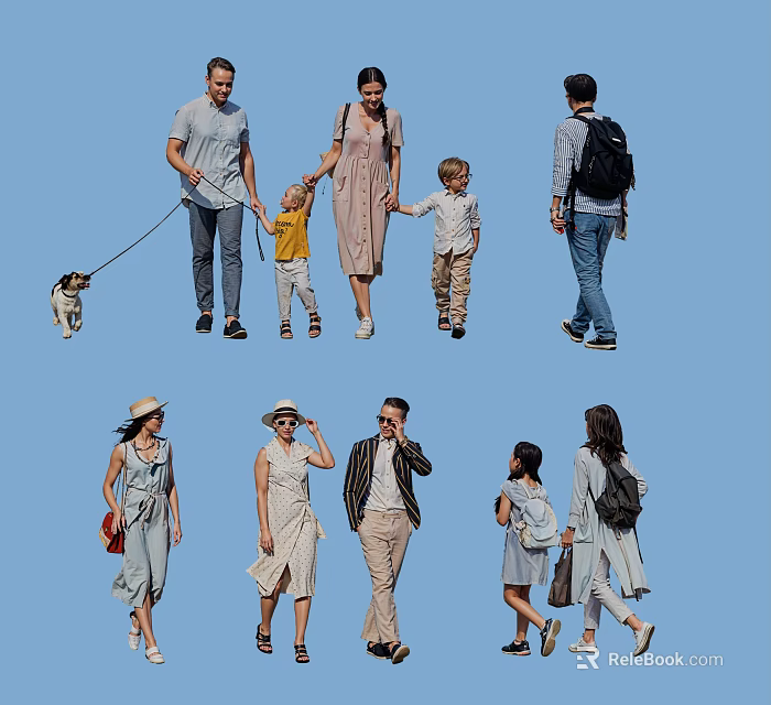 Diverse Group Of People Including Families With Children And Dog In Casual Attire 3d model 