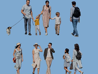 Diverse Group Of People Including Families With Children And Dog In Casual Attire 3d model
