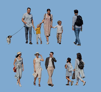 Diverse Group Of People Including Families With Children And Dog In Casual Attire 3d model