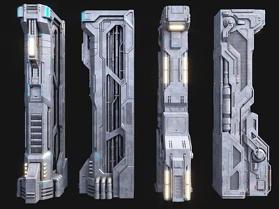 Futuristic Scene Components Featuring Various Metallic Structures And Illuminated Mechanical Details 3d model