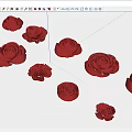 Red Rose Ornaments Scattered On White Background With Multiple Pieces And Shadows 3d model