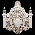 Ornate White Relief Decorative Element With Floral Scroll And Circular Design