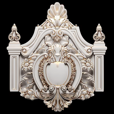 Ornate White Relief Decorative Element With Floral Scroll And Circular Design 3d model