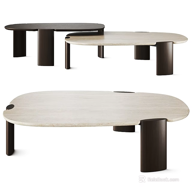 Modern Minimalist Coffee Table With Wooden Top And Dark Cylindrical Legs Design 3d model 