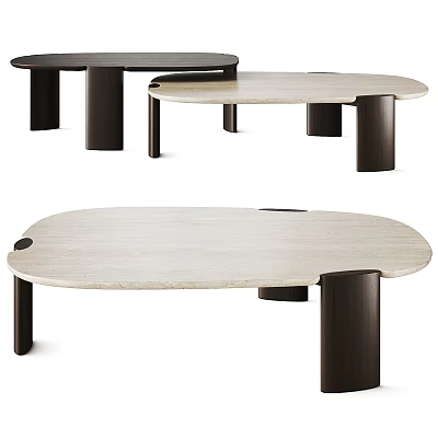Modern Minimalist Coffee Table With Wooden Top And Dark Cylindrical Legs Design 3d model