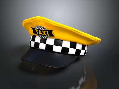Yellow Taxi Driver Hat With Black And White Checkered Band And TAXI Logo 3d model