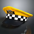 Yellow Taxi Driver Hat With Black And White Checkered Band And TAXI Logo