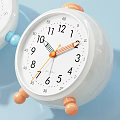 White Alarm Clocks Featuring Blue And Orange Details On Light Blue Background With Bubbles