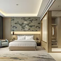 Modern Chinese Style Hotel Room Interior With King Bed Lounge Chair And Writing Desk