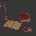 Vintage Decorative Household Items Including Candle Holder Open Book Leather Book And Pocket Watch