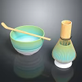 Green Bowl With Liquid Inside And Wooden Spoon Bamboo Striped Container Daily Use