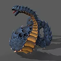 Mythical Multi Headed Blue Snake 3D Model With Open Mouth And Red Tongue