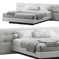Modern Double Bed with Upholstered Headboard Mattress Pillows and Sleek Frame