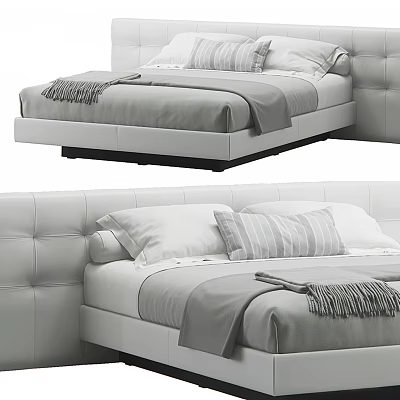 Modern Double Bed with Upholstered Headboard Mattress Pillows and Sleek Frame 3d model