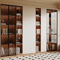 Modern Bookcase With Wooden Frame White Panels Glass Doors And Lit Shelves