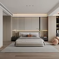 Modern Bedroom Interior With Large Bed Nightstands Pendant Lights And Area Rug