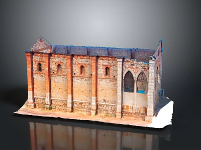 Ancient Historical Building Model With Brick Stone Structure Arched Windows And Damaged Roof 3d model