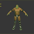 3D Model Of Shirtless Wrestler In Standing Pose With Black Armbands Wrestling Trunks Striped Socks