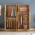 Modern Wooden Wardrobe Light Wood Finish Sleek Design With Green Plant In Room Interior
