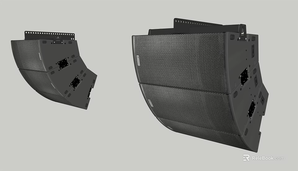 Professional Black Mesh Speaker System With Mounting Brackets And Audio Equipment 3d model 