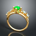 Luxurious Gold Ring With Central Green Gemstone And Blue Accent Gemstones
