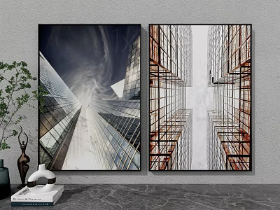 Modern Architecture Landscape Paintings With High Rise Glass Buildings And Symmetrical Design 3d model