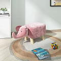 Pink Elephant Shaped Plush Stool for Kids Room with Soft Surface and Toys