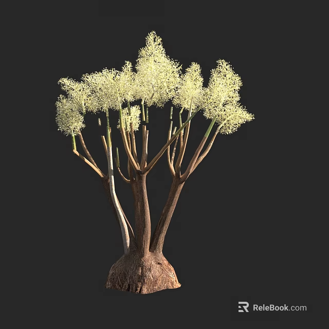 Lush Arbor With Multiple Trunks Pale Foliage And Visible Root Base 3d model 