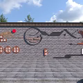 Rural Scenic Wall With Brick Texture Circular Pattern And Mountain Design Elements 3d model