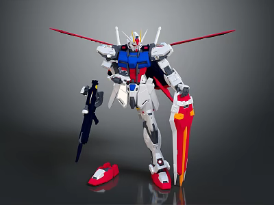 White Blue Red Gundam Model With Red Wings Sword And Shield 3d model