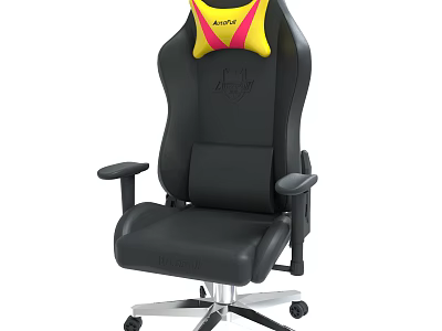 Black Leather Gaming Chair With Yellow Red Cushion And Adjustable Features 3d model