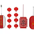 Traditional Chinese Red Lanterns With Fortune Characters And Various Hanging Designs