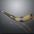 Elegant Traditional Decorative Horn With Wooden Body Carved Patterns And Silver Metal Trim
