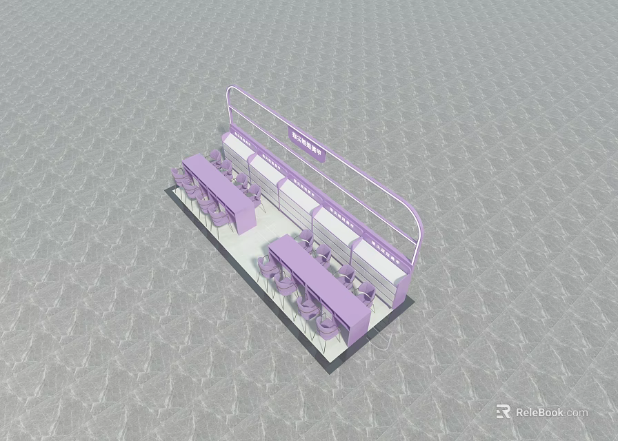 Modern Purple Themed Mall Kiosk With Multiple Counters And Display Areas 3d model 