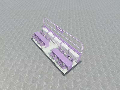 Modern Purple Themed Mall Kiosk With Multiple Counters And Display Areas 3d model