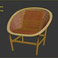 Stylish Leisure Chair With Wicker Backrest Red Cushion And Wooden Legs