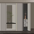 Modern White Partition with Transparent Panel Green Plant Small Shelf and Decorative Items 3d model