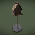 Wooden Birdhouse With Sloped Roof And Stone Base For Garden Birds