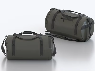Stylish Olive Green Duffel Bags with Black Straps and Handles for Travel 3d model