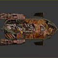 Colorful Vintage Style Cartoon Ship With Wooden Deck Rope Decorations And Cabin Details